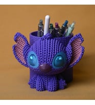3D Baskı Knitted Kalemlik - Sevimli Karakterli Masaüstü Kalem Organizeri-Mor