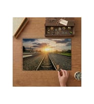 Demir Yolu Gün Batımı Tasarımı 240 parça Ahşap Puzzle Ahşap Kutuda MP08288