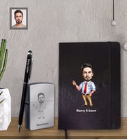 Kişiye Özel Öğretmen Karikatürlü  Siyah Defter Kalem Çakmak Hediye Seti  Bay-16 (Model 1)