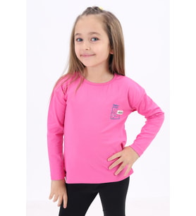 Toontoy Kız Çocuk Baskılı Tişört (Fuşya)