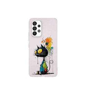 Samsung Galaxy A53 ile Uyumlu Splash Kedi Tasarımlı Şeffaf Silikon Kılıf