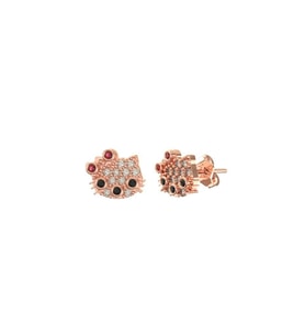 Mix Taşlı Rose Hello Kitty Çivili Minimal Gümüş Küpe