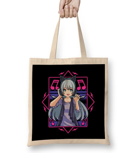 Vaporwave Japanese Anime Girl Headphones Punk Kawaii Manga Bez Çanta Uzun Saplı