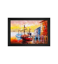 Manzara Temalı Kanvas Tablo 80 x 110 cm Siyah Çerçeve
