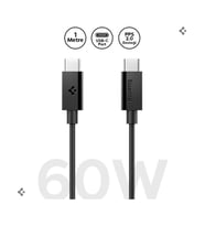 Spigen USB-C to USB-C 1 Metre Kablo 60W Güç / PPS 2.0 Super Hızlı Şarj / 480 Mbps Data Aktarım Hızı Type-C Ekstra Dayanıklı Black (Siyah)