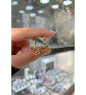 Gümüş mavi taşlı telkari yeni küpe (Sarı)