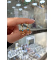 Gümüş mavi taşlı telkari yeni küpe (Sarı)