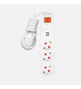 2 Usb Girişli Çocuk Korumalı 3'lü Anahtarlı Akım Korumalı Topraklı Grup Priz