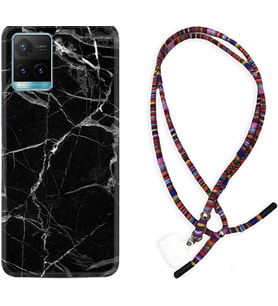 Vivo Y11S Y21S Y20 Y20S Y70 Kılıf Boyun Asklı Rasta Silikon Fragile Black Mermer 1378