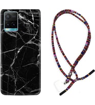 Vivo Y11S Y21S Y20 Y20S Y70 Kılıf Boyun Asklı Rasta Silikon Fragile Black Mermer 1378