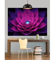 Mor Işıkta Lotus Çiçeği Dekoratif Kanvas - Mdf Ahşap Tablo
