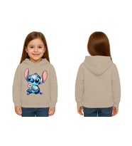 Unisex Stitch Baskılı Çocuk Swaetshirt Baskılı Kapüşonlu 3 İplik Şardonlu (Taş)