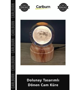 Özel Üretim USB Gezegen Modeli Dekoratif Kristal Hediyelik Standlı Dolunay Tasarımlı Dönen Cam Küre
