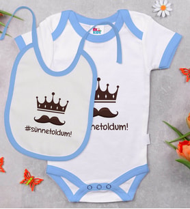 BK Kids Sünnet Oldum Tasarımlı Mavi Bebek Body Zıbın ve Mama Önlüğü Hediye Seti-1