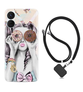 Tecno Spark 9T Kılıf Resimli Boyun Askılı İpli Desenli Silikon Donut Girl 1408