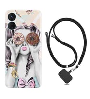 Tecno Spark 9T Kılıf Resimli Boyun Askılı İpli Desenli Silikon Donut Girl 1408