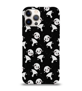 Apple iPhone 12 Pro Uyumlu Lansman Kılıf Panda Tasarımlı İçi Kadife Kapak-Siyah (Şeffaf)