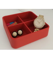 Dört Bölmeli Masa Üstü Organizer (Üst Üste Yerleştirilebilir)  Yüksek Kaliteli 3D Baskı Çevre Dostu PLA Hammadde (Kırmızı)