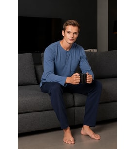 Gd Goldoremi Premium Erkek Cepli Düğmeli Yaka Uzun Kollu %100 Pamuklu Pijama Takım