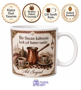 Kahvehane Kültürü Temalı Baskılı Kupa Bardak Özel Tasarım Hediye