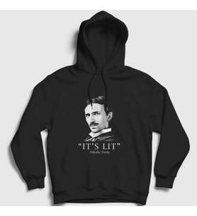 Presmono Unisex Siyah It's Lit Scientist Nikola Tesla Kapüşonlu Sweatshirt 335327tt