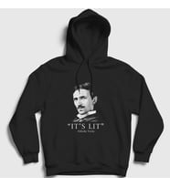 Presmono Unisex Siyah It's Lit Scientist Nikola Tesla Kapüşonlu Sweatshirt 335327tt