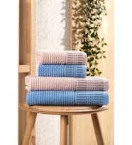 4 Parça Büyük Boy Banyo Havlu Takımı %100 Pamuklu Marena Mavi Pudra (Çok Renkli)