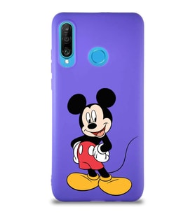 Huawei P30 Lite Soft Premier Kapak Mickey Mouse-E Tasarımlı Silikon Kılıf - Mor (Şeffaf)
