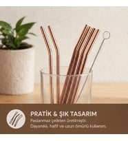 6'lı Kaşıklı Pipet Seti - Bronz - Pipet Temizleme Fırçası