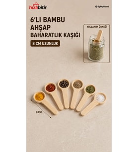 ByMyHand Ahşap Baharat Kaşığı 6'lı Set