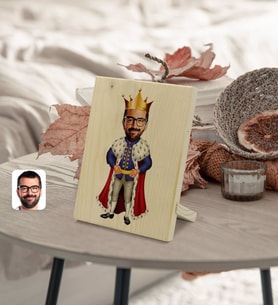 BK Gift Kişiye Özel Erkek Kral Karikatürlü Dekoratif Ahşap Çerçeve Model 1