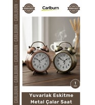 #Saat Retro Vintage Dekoratif Hediyelik Sessiz 8 cm Işıklı Yuvarlak Eskitme Metal Çalar Saat