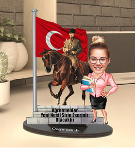 Kişiye Özel Atatürk Tasarımlı Kadın Öğretmen Karikatür Biblo