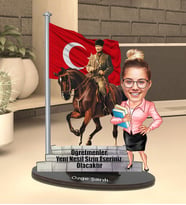 Kişiye Özel Atatürk Tasarımlı Kadın Öğretmen Karikatür Biblo