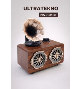 NS-801BT Gerçek Ahşap Gramofon Görünümlü Bluetooth Hoparlör & Nostaljik Radyo