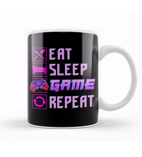 Funny Eat Sleep Game Repeat Anime Gamer Gaming Kupa Bardak Porselen