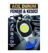 Şarjlı Çok Fonksiyonlu Acil Durum El Feneri Elektronik Çakmak Tornavida ve Emniyet Kemeri Kesicili