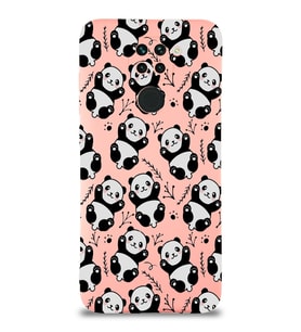 Xiaomi Redmi Note 9 Uyumlu Lansman Kılıf Panda Tasarımlı İçi Kadife Kapak-Pembe (Şeffaf)