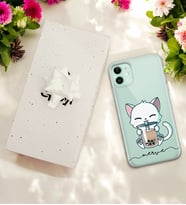 Smoothie Kedi Tasarımlı Kişiye Özel Şeffaf Telefon Kılıfı (Tüm Telefon Modelleri Mevcuttur.) - Hediye Kutulu
