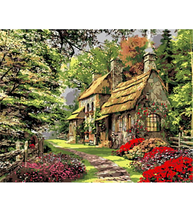 Ormandaki Ev Sayılarla Boyama Seti 60x75 cm (Tuvale Gerili)