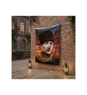 Üniformalı Kalpaklı Gazi Mustafa Kemal Atatürk poster Bayrak Raşel Kumaş 100x150 cm ATA20