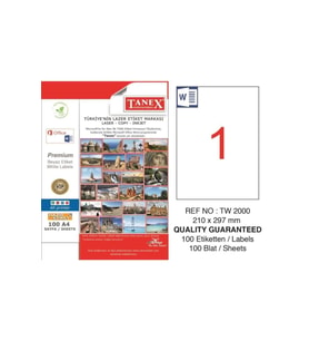 Tanex Lazer Etiket 210 x 297 mm 100 Yaprak A4 Lazer Yazıcı Etiketi