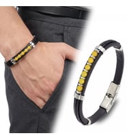 Moncuk Design Sarı Akik Taşlı Deri Bileklik 33511G6D6M