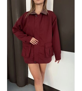 Astarlı yaka detaylı artos ceket bordo st2651019