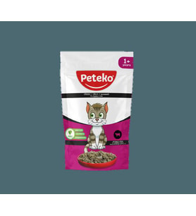PETEKO 24 ADET JÖLELİ PARÇA ETLİ YETİŞKİN KEDİ YAŞ MAMASI BİFTEKLİ