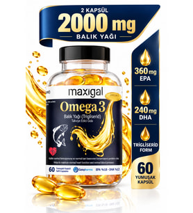 Maxigal Omega 3 Balık Yağı, 60 Yumuşak Kapsül, EPA%18 - DHA%12