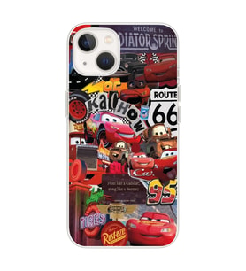 Iphone 13 Uyumlu Şimşek McQueen Kolaj Tasarımlı Şeffaf Telefon Kılıfı