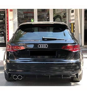 Audi A3 HB 8V Sportback Rieger Arka Ek Difüzör Piona Black 2012 - 2016 Sol Çift Egzoz Çıkışlı