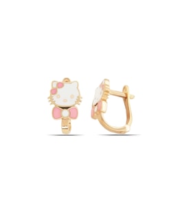 Kız Çocuk Hello Kitty Kedi Tasarım 925 Ayar Gümüş J Küpe