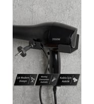 Siyah Saç Kurutma Makinesi Askısı - Metal Fön Makinesi Rafı Banyo Askısı